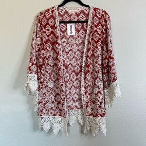 Solitaire ikat kimono women’s large rust embroidered lace NWT